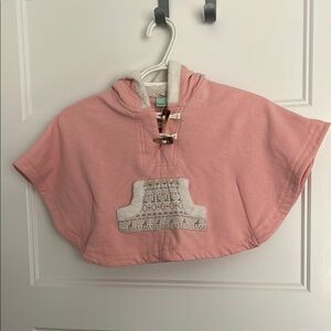 Pink Hooded Poncho with Embroidered Detail